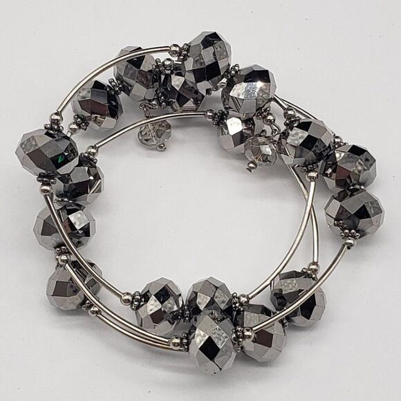 George Silver Tone 5 Strand Ring Link Necklace & Spring Silver Faux Gem Bracelet - Picture 8 of 14